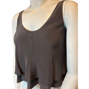 Babaton Silk Layered Tank Camisole, M, Grey Minimalist Shell